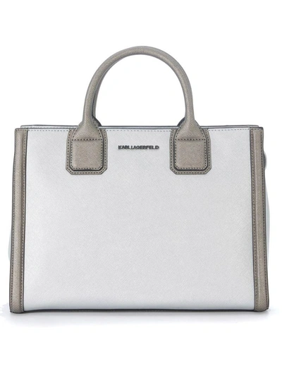 Shop Karl Lagerfeld Klassic Silver Saffiano Leather Handbag In Argento