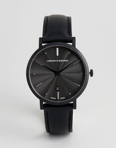 Shop Larsson & Jennings Aurora Leather Watch In Black 38mm - Black