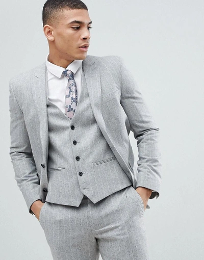Shop Next Skinny Suit Jacket In Gray Stripe-grey