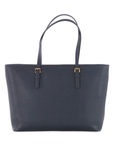 Shop Michael Kors Jet Set Travel Medium Tote In Blu Scuro