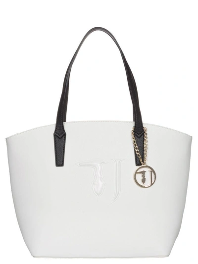 Shop Trussardi Jeans Ischia Tote Bag In White-black