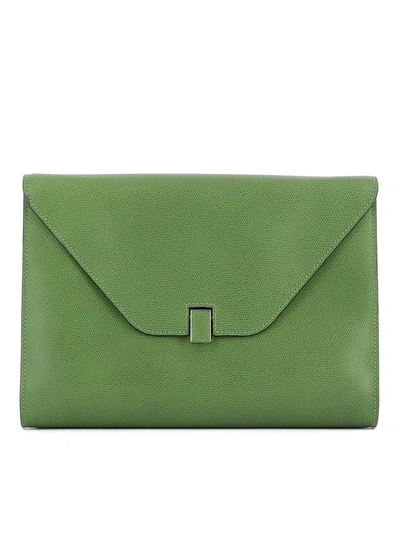 Shop Valextra Green Leather Pochette
