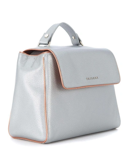 Shop Orciani Silver And Orange Tumbled Leather Handbag In Argento