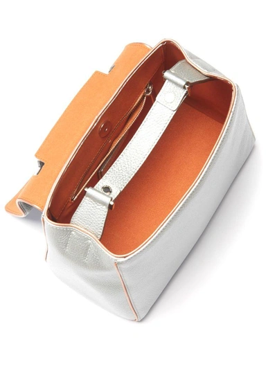 Shop Orciani Silver And Orange Tumbled Leather Handbag In Argento