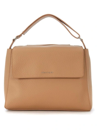 Shop Orciani Tumbled Cappuccino Color Leather Handbag In Marrone