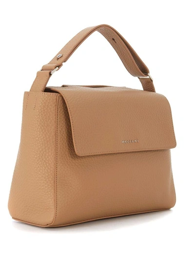 Shop Orciani Tumbled Cappuccino Color Leather Handbag In Marrone