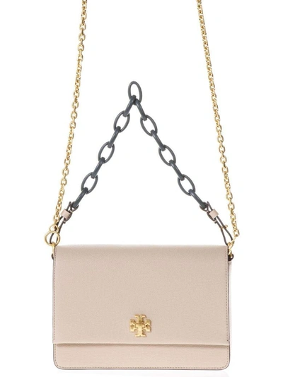 Shop Tory Burch Pink Kira Double Strap Shoulder Bag In Leather In Perfect Sand