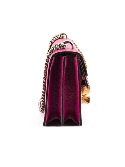 Shop Gucci Pink Leather Small Shoulder Bag With Fy Applique In Fuxia