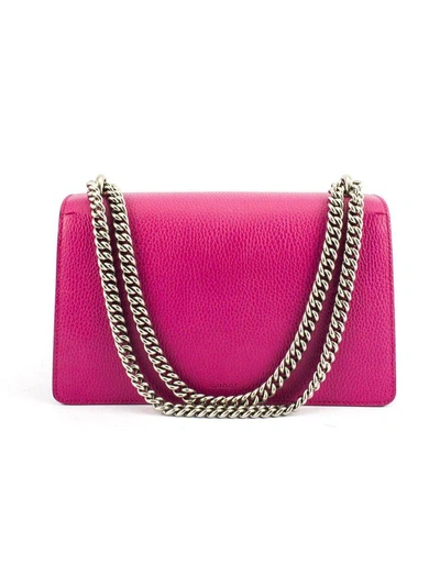 Shop Gucci Pink Leather Small Shoulder Bag With Fy Applique In Fuxia