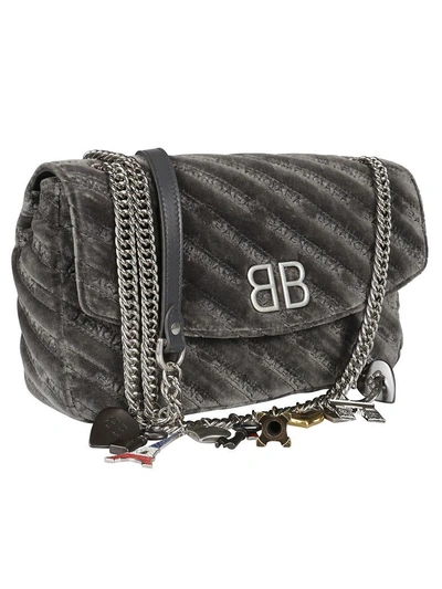 Shop Balenciaga Velvet Shoulder Bag In Gris