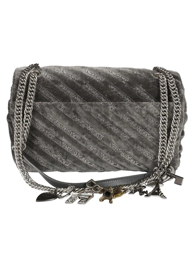 Shop Balenciaga Velvet Shoulder Bag In Gris