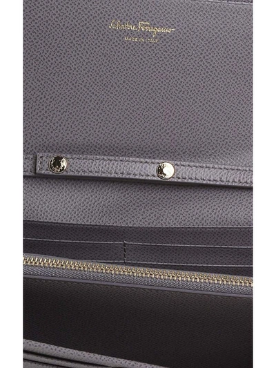 Shop Ferragamo Mini Gancini Pebbled-leather Wallet-on-chain Bag In Grigio