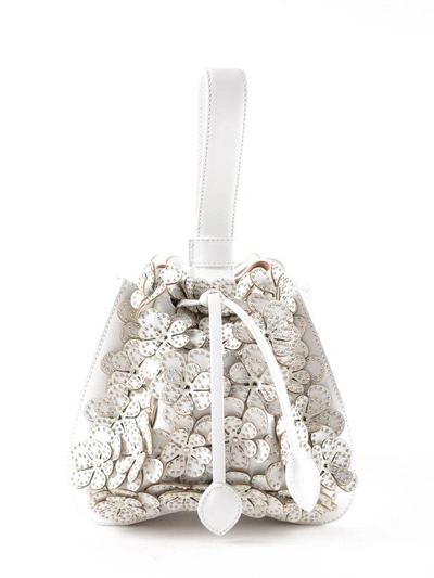 Shop Alaïa Floral Studded Tote In Optic White