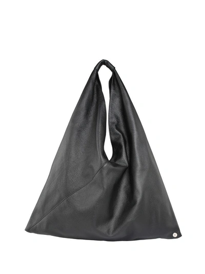 Shop Mm6 Maison Margiela Large Japanese Pebbled-leather Tote Bag In Black