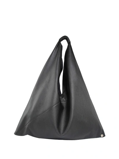 Shop Mm6 Maison Margiela Large Japanese Pebbled-leather Tote Bag In Black