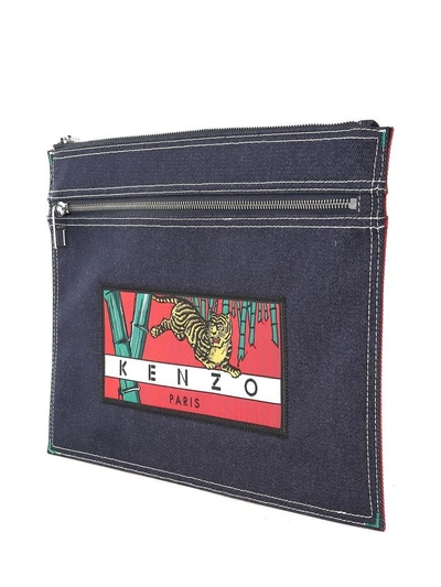 Shop Kenzo Clutch A4 Bamboo Tiger In Denim