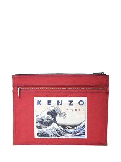 Shop Kenzo Clutch A4 Bamboo Tiger In Denim