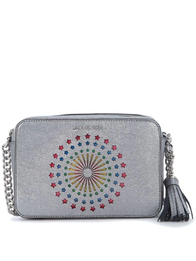 Shop Michael Kors Ginny Silver Metallic Leather Light-up Cross-body Bag With Stars In Argento