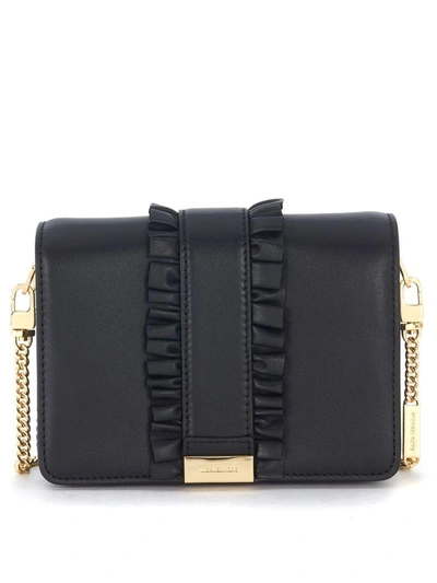 Shop Michael Kors Jade Black Drawstring Leather Shoulder Bag In Nero