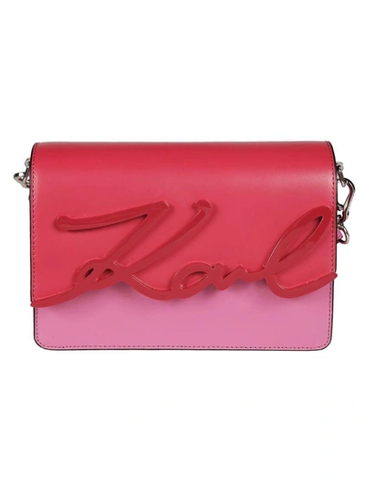 Shop Karl Lagerfeld Signature Logo Shoulder Bag In Azalea