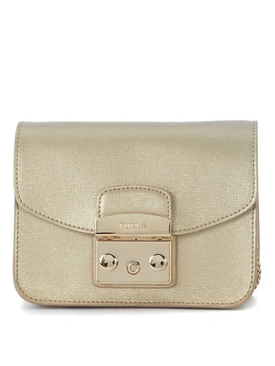 Shop Furla Metropolis Mini Golden Leather Shoulder Bag In Oro