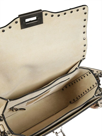Shop Valentino Rockstud Rolling Shoulder Bag In Ilight Ivory