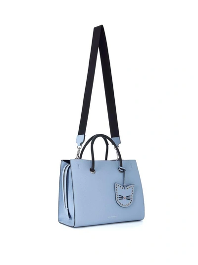 Shop Karl Lagerfeld Karry All Light Blue Leather Handbag In Azzurro