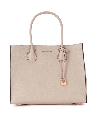 Shop Michael Kors Mercer Messenger Pink Tumbled Leather Shoulder Bag In Rosa