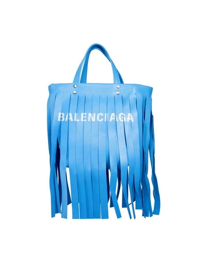 Shop Balenciaga Laundry Cabas Xs Tote In Bleu Turquoise L Blanc