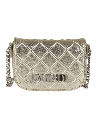 Shop Love Moschino Logo Shoulder Bag In Grey