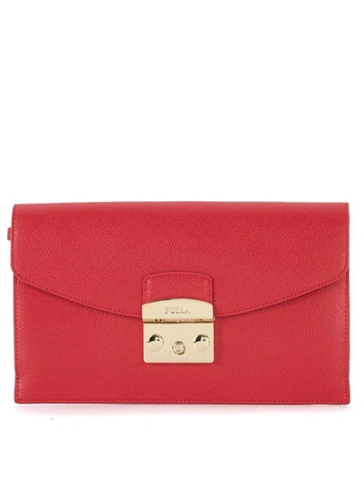 Shop Furla Metropolis Envelope Red Leather Pochette In Rosso