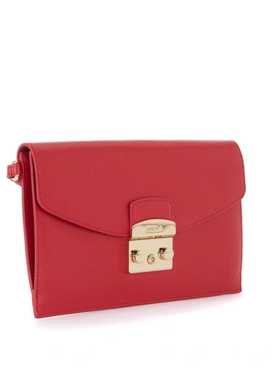 Shop Furla Metropolis Envelope Red Leather Pochette In Rosso