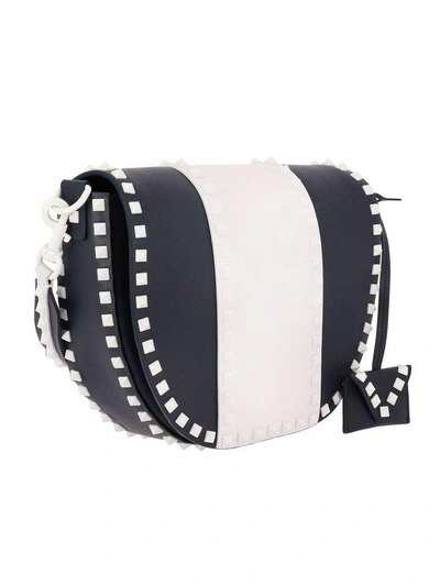 Shop Valentino Crossbody Bags Free Rockstud Spike Bag With Bicolor Effect And Removable Shoulder Strap In Navy