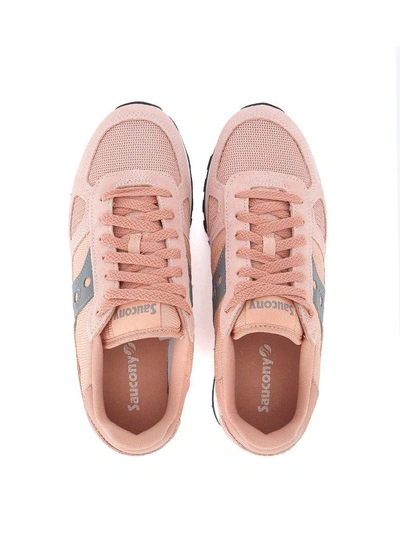 Shop Saucony Shadow Pink And Grey Suede And Mesh Sneaker In Rosa