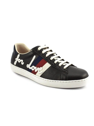 Shop Gucci Ace Low-top Black Leather Sneaker Blind For Love In Nero