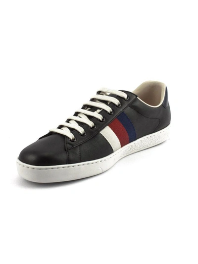 Shop Gucci Ace Low-top Black Leather Sneaker Blind For Love In Nero