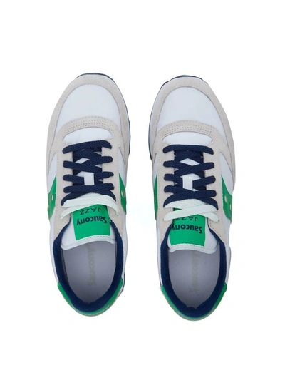 Shop Saucony Jazz Beige, White And Green Leather And Nylon Sneakers In Bianco
