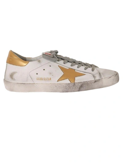 Shop Golden Goose White Gold Superstar Low Sneakers