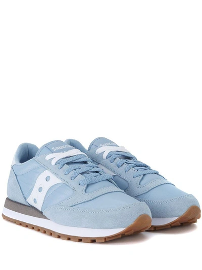 Shop Saucony Jazz Light Blue And White Suede And Nylon Sneaker In Azzurro