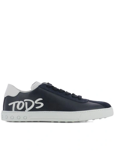 Shop Tod's Blue Leather Sneakers