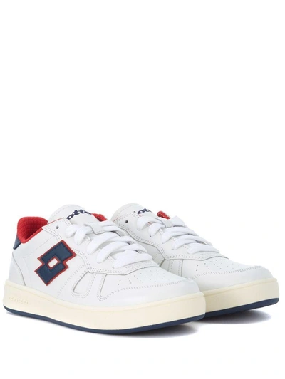 Shop Lotto Leggenda Signature White, Blue And Red Leather Sneaker In Bianco