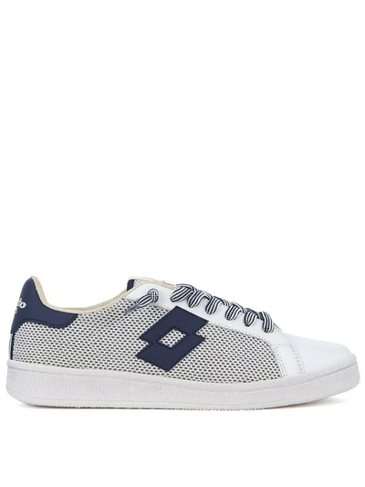 Shop Lotto Leggenda Autograph Blue And White Leather And Mesh Sneaker In Bianco