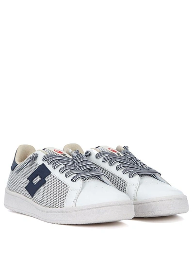 Shop Lotto Leggenda Autograph Blue And White Leather And Mesh Sneaker In Bianco