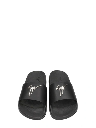 Shop Giuseppe Zanotti Black Leather Flats Sandals