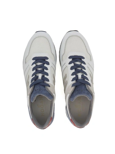 Shop Hogan H321 White, Blue And Grey Leather And Suede Sneaker In Multicolor