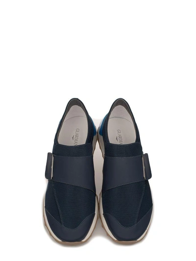 Shop Alberto Guardiani Blue Onesoul Leather Slip On Sneakers