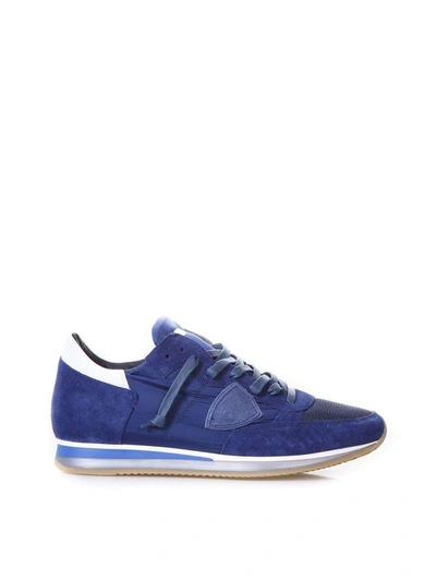 Shop Philippe Model Tropez Mondial Blu Sneakers In Suede In Blue