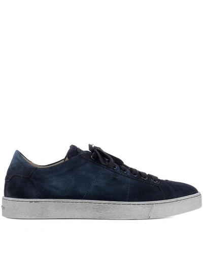 Shop Santoni Blue Suede Sneakers
