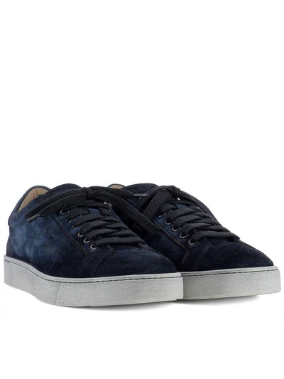 Shop Santoni Blue Suede Sneakers