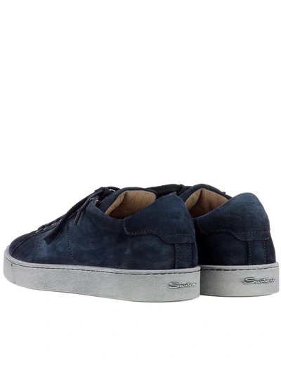 Shop Santoni Blue Suede Sneakers